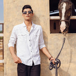 Caravan - Rana's White Cotton Twill Contrast Button Shirt