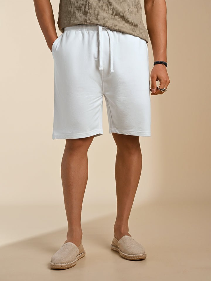 White Knitted Cotton Shorts - Edge