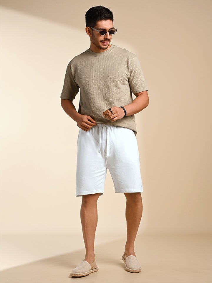 White Knitted Cotton Shorts - Edge