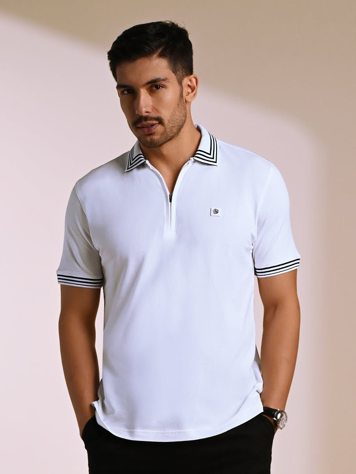 Quarter Zip White Polo T-shirt - Falcon