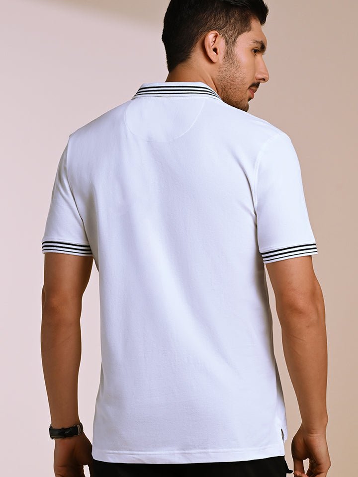 Quarter Zip White Polo T-shirt - Falcon