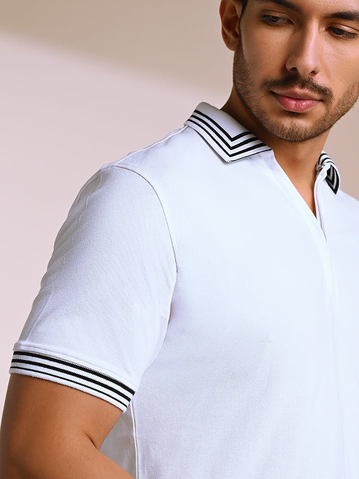 Quarter Zip White Polo T-shirt - Falcon