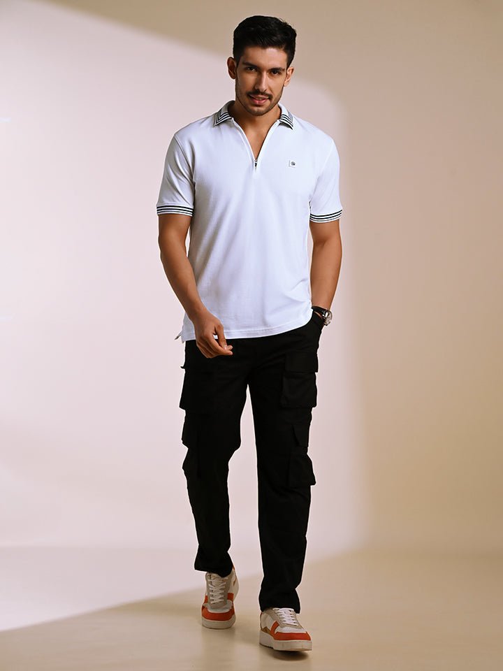 Quarter Zip White Polo T-shirt - Falcon