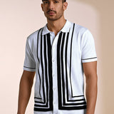 Black & white knitted polo T-shirt – stylish cotton knitwear - Gridlock