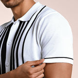 Black & white knitted polo T-shirt – stylish cotton knitwear - Gridlock