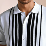 Gridlock White Geometric Knit Polo Shirt - Black & white