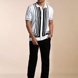 Black & white knitted polo T-shirt – stylish cotton knitwear - Gridlock