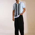 Gridlock White Geometric Knit Polo Shirt - Black & white