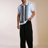 Black & white knitted polo T-shirt – stylish cotton knitwear - Gridlock