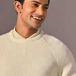 Grizzly White Round Neck Acrowool Sweater