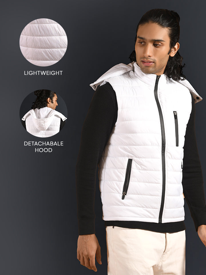 Detachable Hooded Puffer Jacket - Iceberg