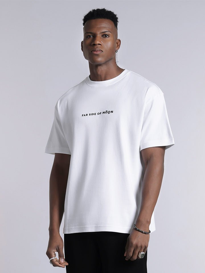 moon print cotton White tshirt