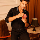 Smart Cotton Satin Stretch Black Party Shirt - Noir