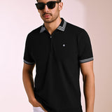 Quarter Zip Black Polo T-shirt - Raven