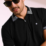 Quarter Zip Black Polo T-shirt - Raven
