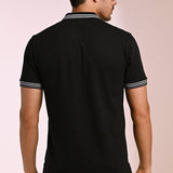 Quarter Zip Black Polo T-shirt - Raven
