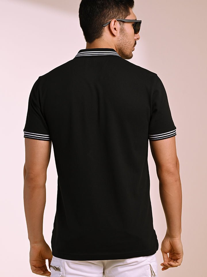 Quarter Zip Black Polo T-shirt - Raven