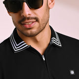 Quarter Zip Black Polo T-shirt - Raven