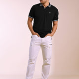 Quarter Zip Black Polo T-shirt - Raven