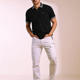 Quarter Zip Black Polo T-shirt - Raven