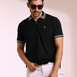Quarter Zip Black Polo T-shirt - Raven