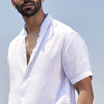 Relajarse White Linen Mandarin Shirt - half sleeve