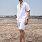 Relajarse White Linen Mandarin Shirt - half sleeve