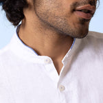 Relajarse White Linen Mandarin Shirt - half sleeve