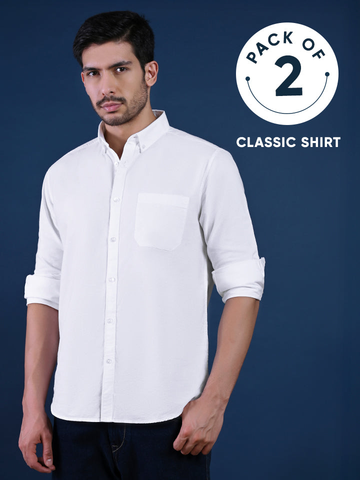 Essential Oxford Button Down White Shirt - Replay ( Pack of 2)