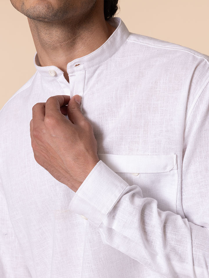 Mandarin Collar Cotton Shirt - Root In