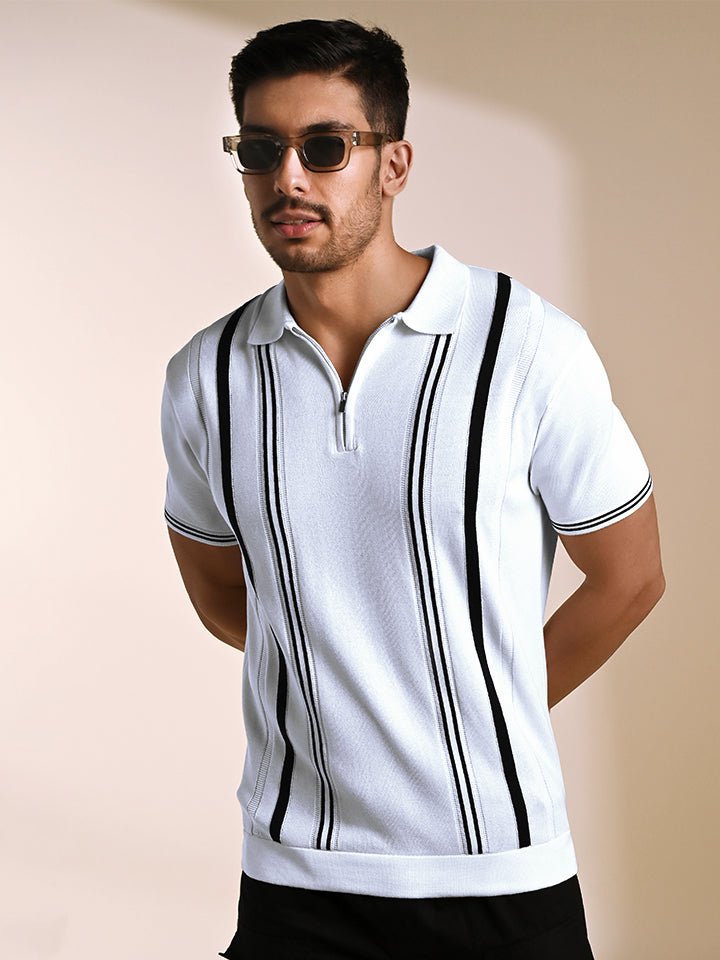 Black & white knitted polo T-shirt – stylish cotton knitwear