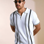 Black & white knitted polo T-shirt – stylish cotton knitwear