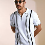 Black & white knitted polo T-shirt – stylish cotton knitwear