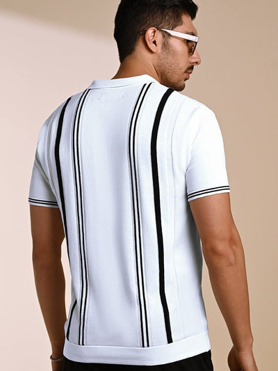 Stripezone White Monochrome Knit Polo Shirt - Black & white