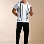 Black & white knitted polo T-shirt – stylish cotton knitwear