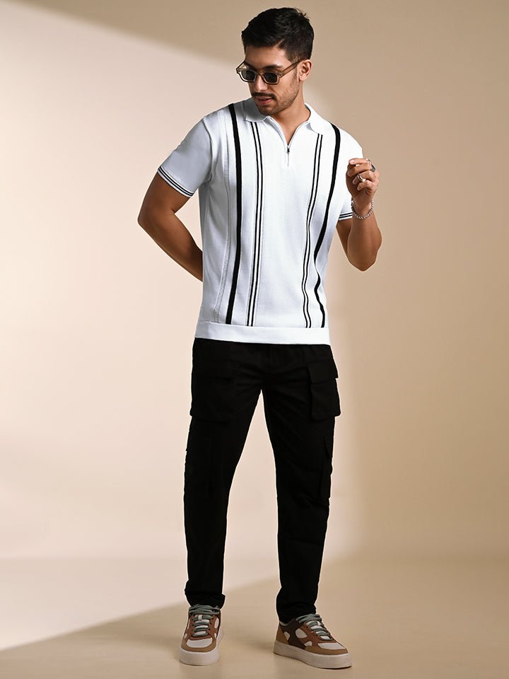 Black & white knitted polo T-shirt – stylish cotton knitwear