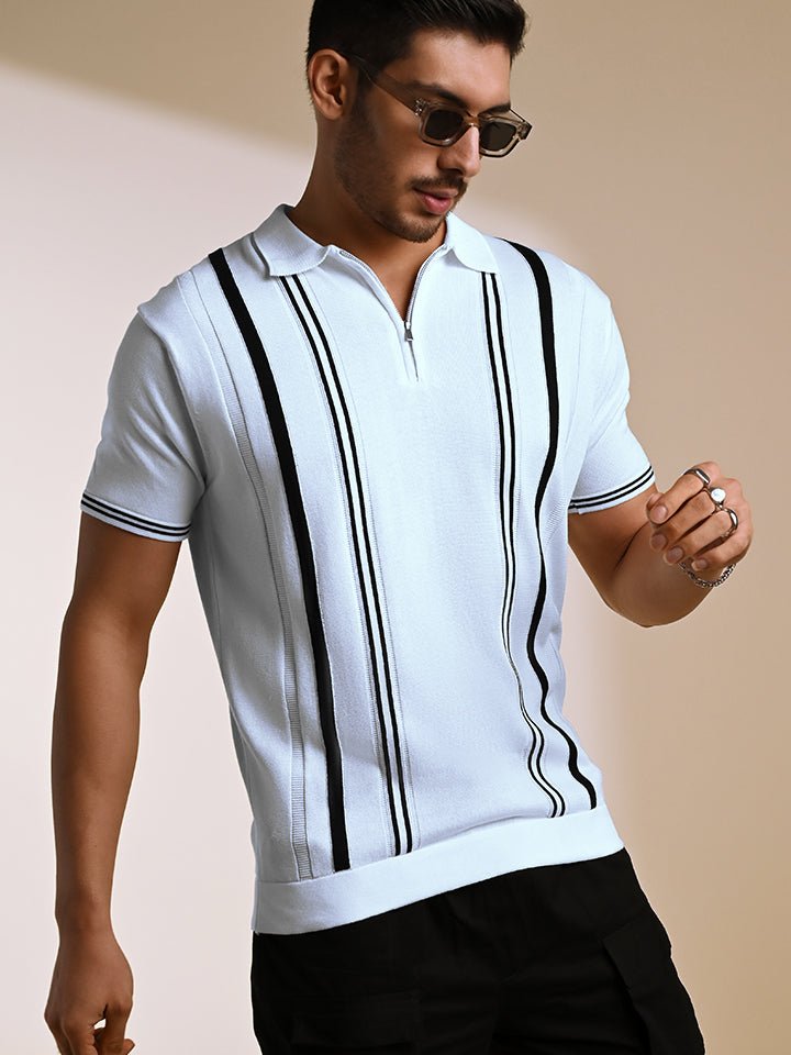 Black & white knitted polo T-shirt – stylish cotton knitwear
