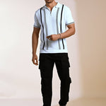 Black & white knitted polo T-shirt – stylish cotton knitwear