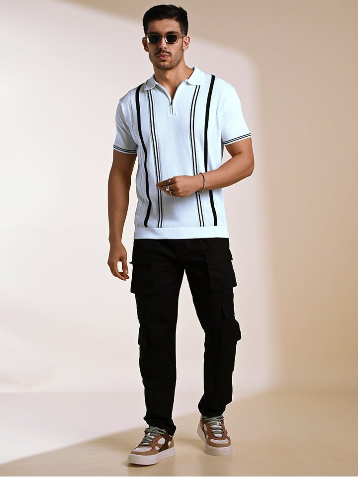 Black & white knitted polo T-shirt – stylish cotton knitwear
