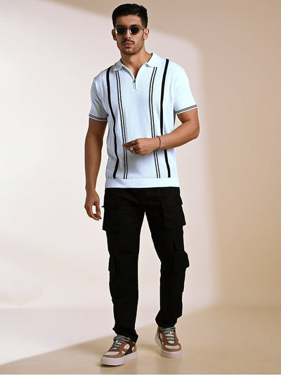 Stripezone White Monochrome Knit Polo Shirt - Black & white