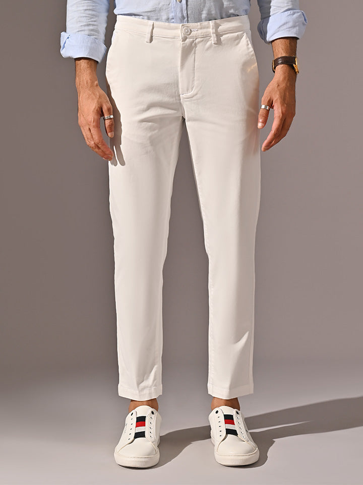 Comfort Fit Stretch Cotton White Chinos - Stride