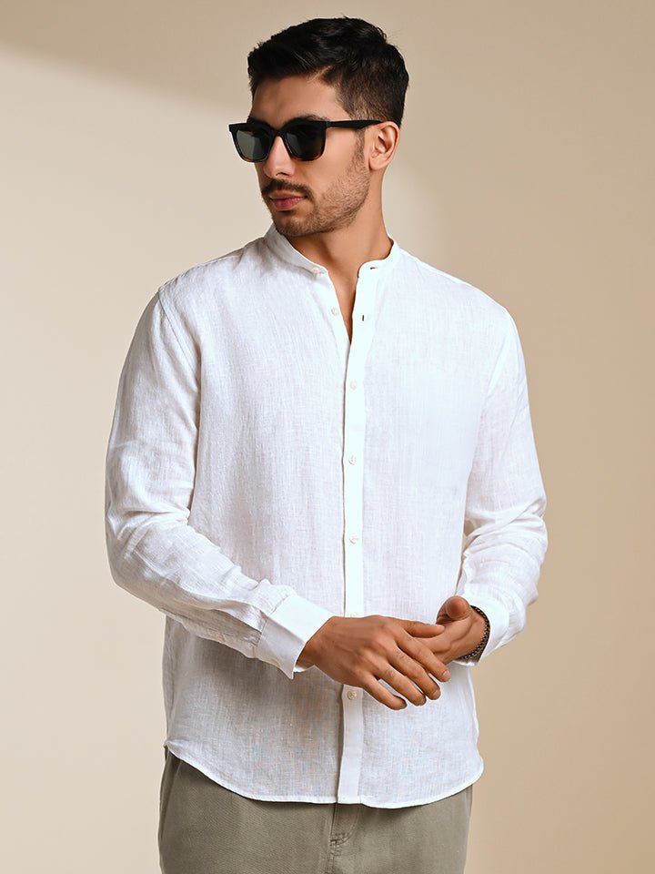 Linen white full sleeve Mandarin collar shirt - Zen