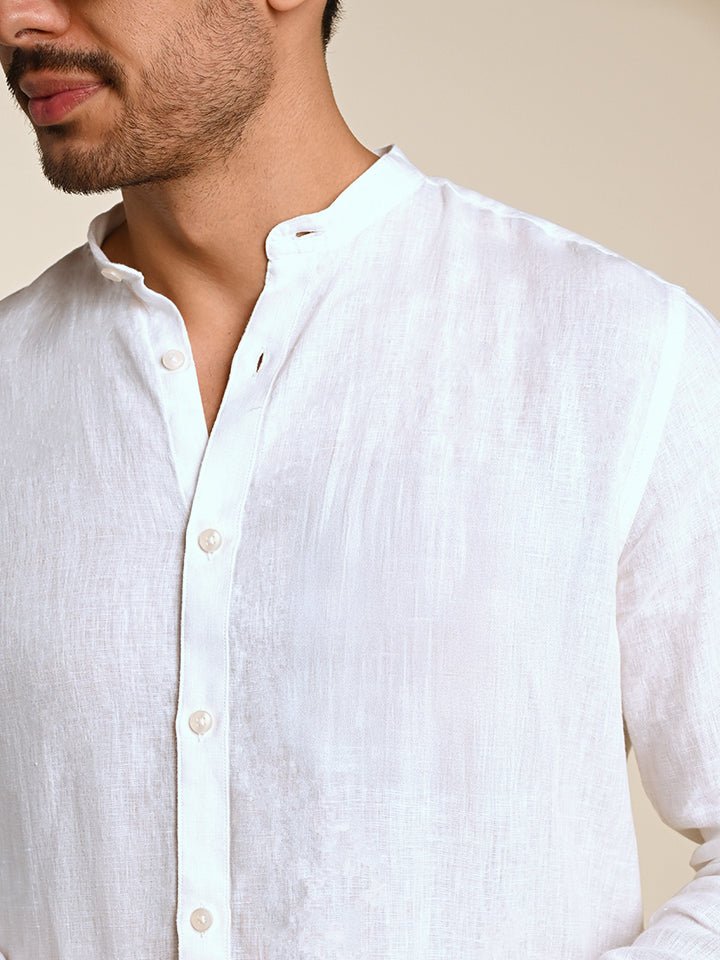 Linen white full sleeve Mandarin collar shirt - Zen