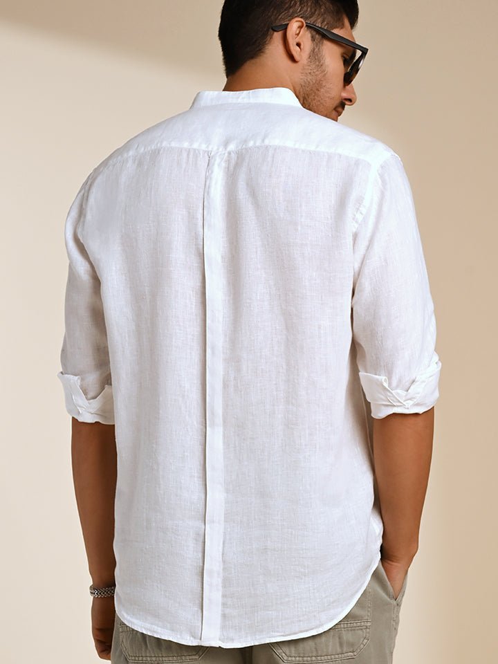 Linen white full sleeve Mandarin collar shirt - Zen