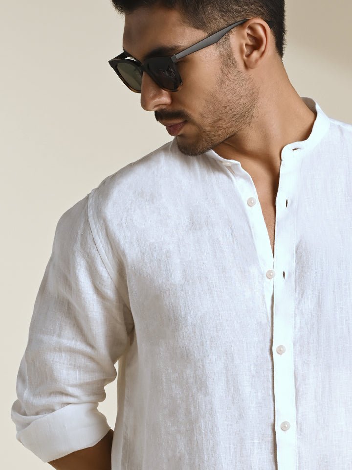 Linen white full sleeve Mandarin collar shirt - Zen