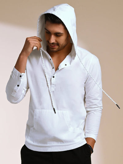 Crossway White Pop Over Hooded Shirt - Rana's favourite