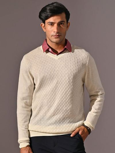 Den White V-Neck Full Sleeve T-shirt/Sweater