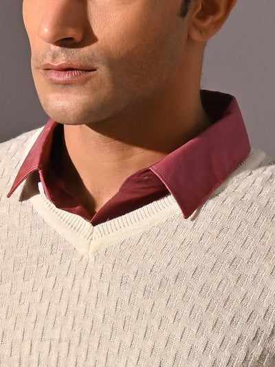 Den White V-Neck Full Sleeve T-shirt/Sweater