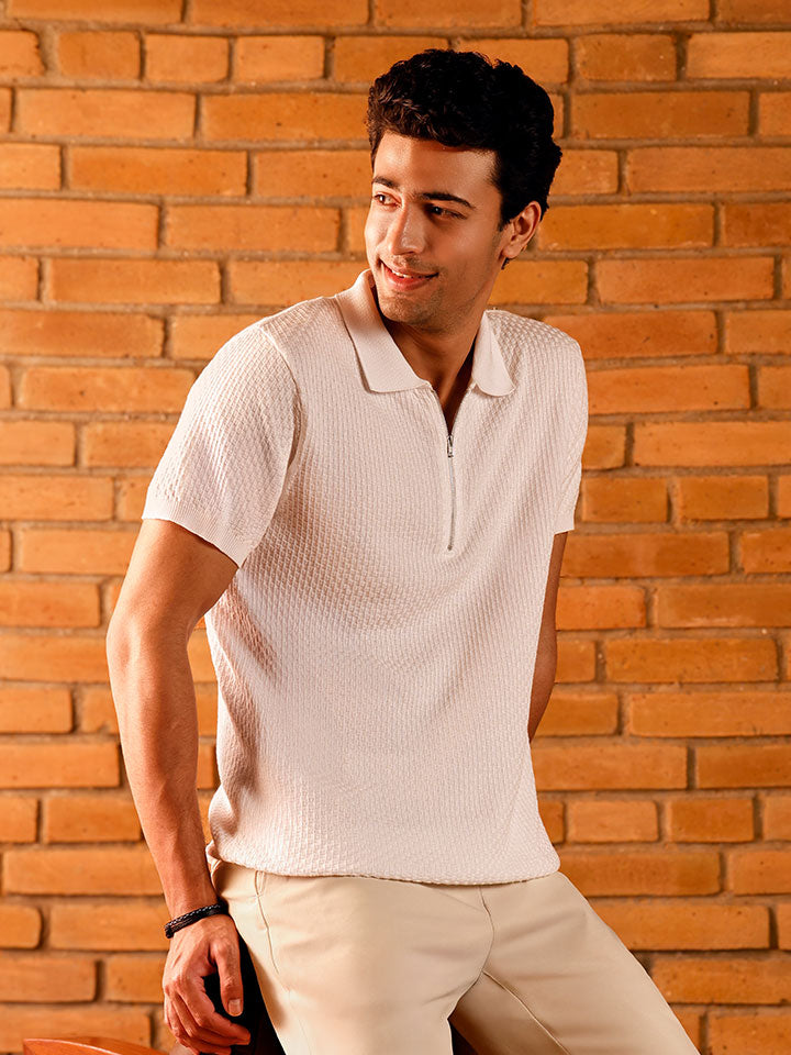 Knitted Zipper T-shirt - Zipped Cream