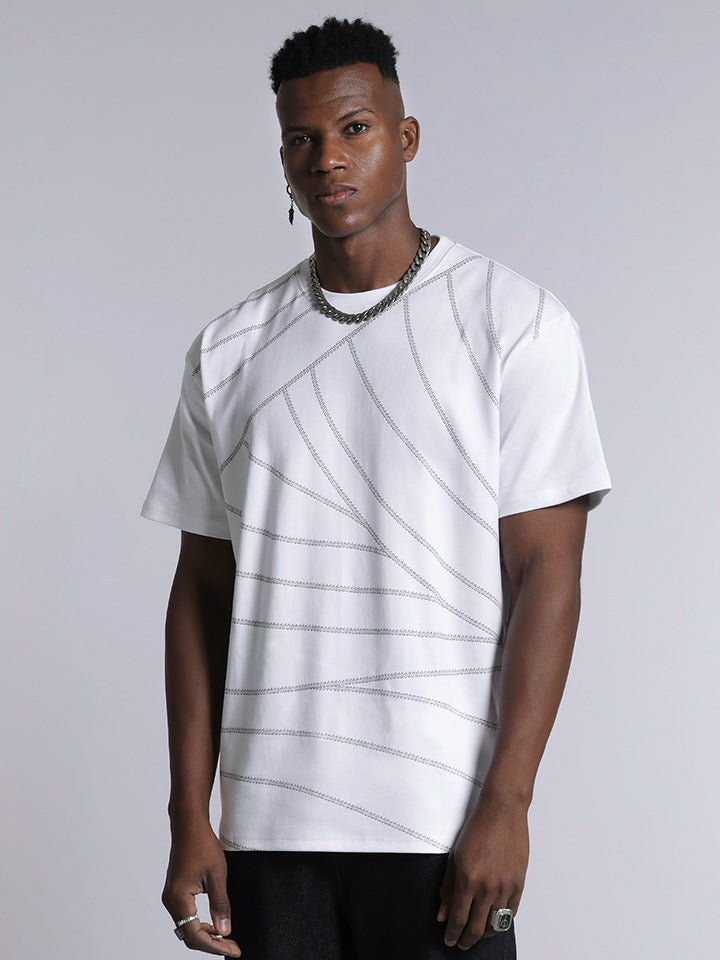 Oversized Printed White tshirt - black & white - Orbit